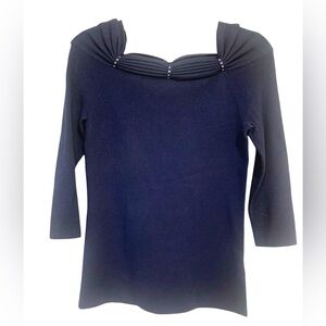 BCBG Maxazaria Sweater Top Blue Rhinestone Accents 3/4 Sleeves Women’s Size M